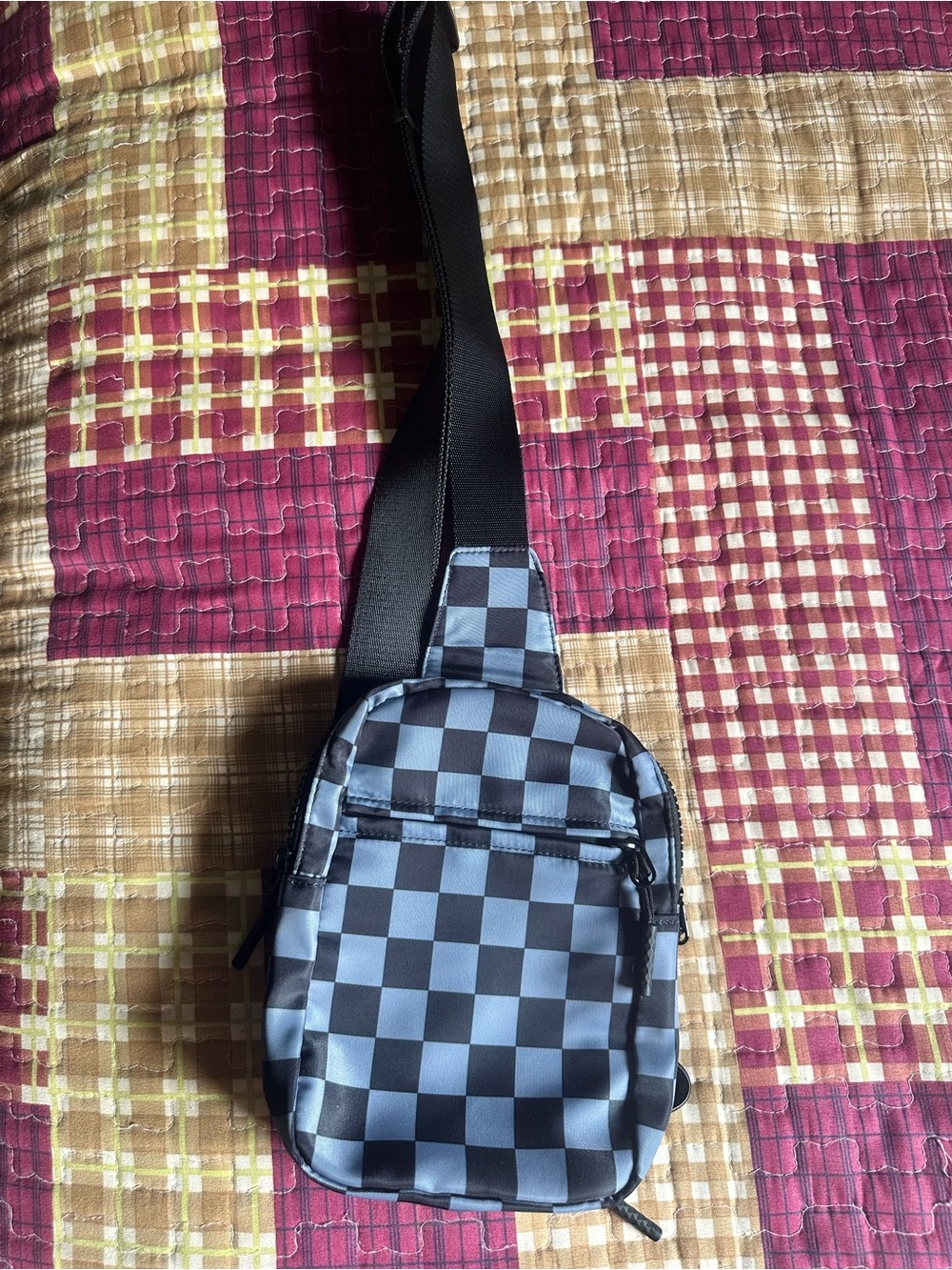 Black & Gray Checkered Crossbody Sling Bag for Women